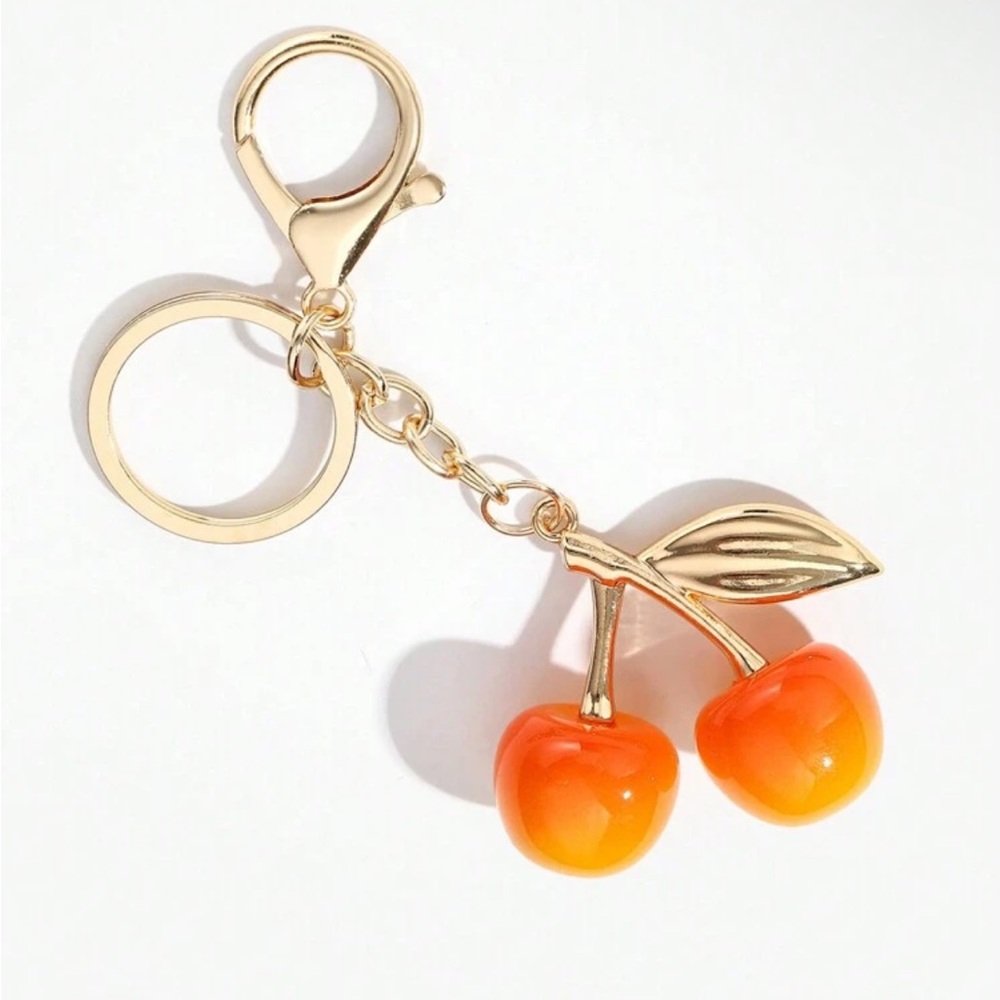 Vibrant Orange Cherry Bag Charm Keychain with gold hardware NWT